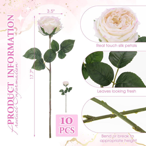 10pcs Real Touch Peonies Artificial Flowers, Faux Austin Rose with Long Stem Look Real Fake Flower for Christmas Valentines Arrangement Wedding Party Home Kitchen Decor(Flesh Pink)