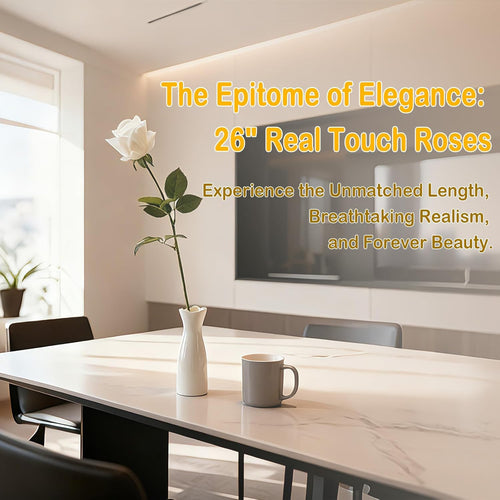 10 Single 26inch Real Touch Artificial Roses - Long Stem Fake Silk Flowers with Leaves, Looking Real, for Tall vase, Wedding, Home Decor, Centerpieces, Office Party, (10,Red)