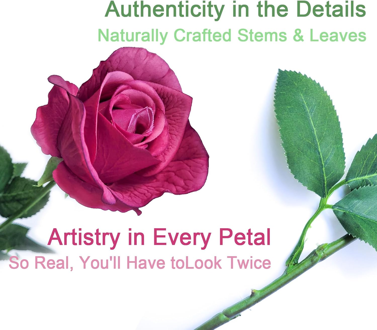 10 Single 26inch Real Touch Artificial Roses - Long Stem Fake Silk Flowers with Leaves, Looking Real, for Tall vase, Wedding, Home Decor, Centerpieces, Office Party, (10,Red)