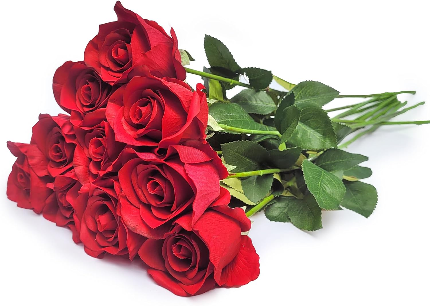 10 Single 26inch Real Touch Artificial Roses - Long Stem Fake Silk Flowers with Leaves, Looking Real, for Tall vase, Wedding, Home Decor, Centerpieces, Office Party, (10,Red)